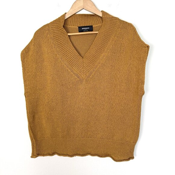 Rochas Knit Sweater Vest In Camel Mens Size XS Preppy Academia Ivy‎ League - Picture 2 of 9